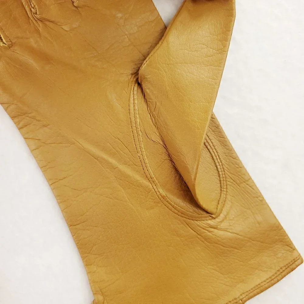 Eleganta Vintage 1960s German Leather Gloves Tan Brown Women's 7 1/4